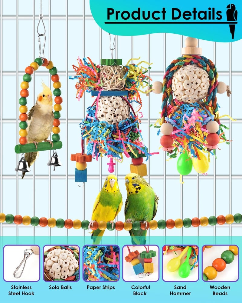 Bissap Conure Toys, 4 PCS Parrot Foraging Shredder Hanging Toys Sola Balls with Sand Hammer Perch Swing Climbing for Small Parrots Parakeets Conures Cockatiels Love Birds Cage Toy - Image 3